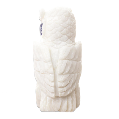 Onyx statuette, 'Midnight Owl' - White Onyx Owl Bird Sculpture