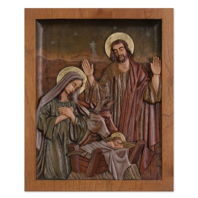 Cedar relief panel, 'Christmas Eve' - Cedar relief panel