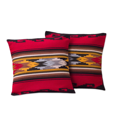 Alpaca blend cushion covers, 'Red Sea' (pair) - Geometric Alpaca Blend Patterned Cushion Cover (Pair)