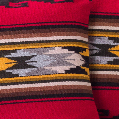 Alpaca blend cushion covers, 'Red Sea' (pair) - Geometric Alpaca Blend Patterned Cushion Cover (Pair)