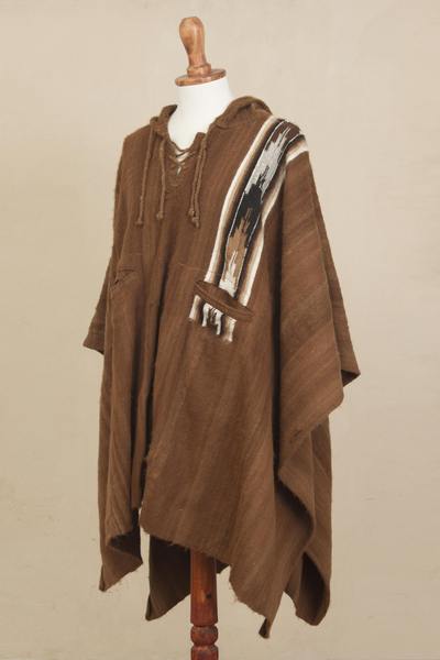 100% alpaca poncho, 'Andean Highland' - Hand Crafted Alpaca Wool Patterned Poncho from Peru