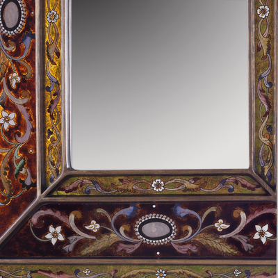 Espejo de cristal pintado al revés - Espejo de pared de vidrio rectangular pintado al revés de Perú