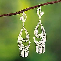 Pendientes colgantes de filigrana de plata, 'Waves' - Elegantes pendientes de filigrana de plata del Perú