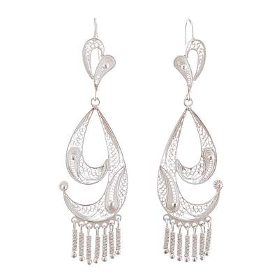 Silver filigree dangle earrings, 'Waves' - Graceful Silver Filigree Earrings from Peru