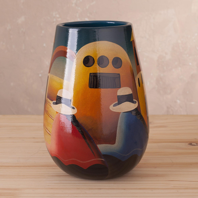 Ceramic vase, 'Convent Girl' - Artisan Crafted Cuzco Ceramic Folk Art Vase