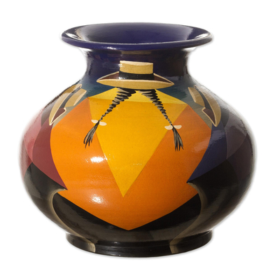 Ceramic vase, 'The Meeting' - Fair Trade Cuzco Ceramic Vase