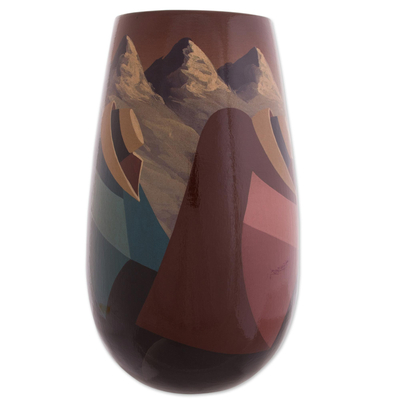 Ceramic vase, 'Highland Women' - Handmade Cuzco Ceramic Vase