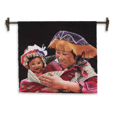 Wool tapestry, 'Proud Young Mother' - Wool tapestry