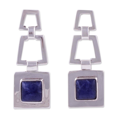 Sodalite dangle earrings, 'Sensation' - Sterling Silver Sodalite Dangle Earrings