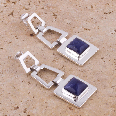 Sodalite dangle earrings, 'Sensation' - Sterling Silver Sodalite Dangle Earrings