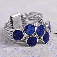 Sodalite multi-band ring, 'Circular Complements' - Unique Sterling Silver and Sodalite Ring