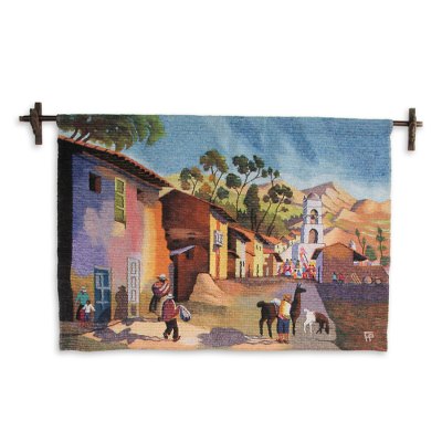 Wool tapestry, 'Palian Village' - Wool tapestry