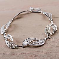 Silver filigree link bracelet, 'Joined Together'