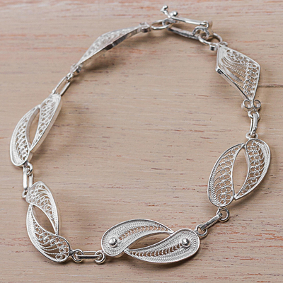 Silver filigree link bracelet, 'Joined Together' - Sterling Silver Fine Silver Filigree Link Bracelet