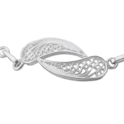 Silver filigree link bracelet, 'Joined Together' - Sterling Silver Fine Silver Filigree Link Bracelet