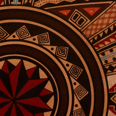 Dekorativer Teller aus Cuzco, „Der Anhalter der Sonne“. - Dekoteller aus Cuzco-Keramik