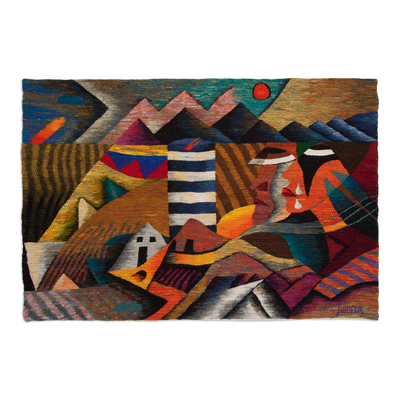 Wool tapestry, 'Andean Tears' - Wool tapestry