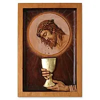 Zedernholztafel, „Eucharistie“ – Religiöse Wandkunst-Relieftafel Jesus aus Zedernholz