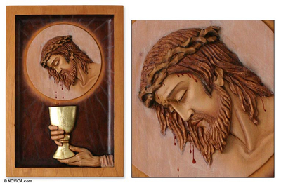 Panel de madera de cedro - Panel de relieve de arte de pared religioso de Jesús de cedro