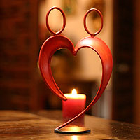 Steel statuette, 'Alliance' - Romantic Red Heart Steel Sculpture
