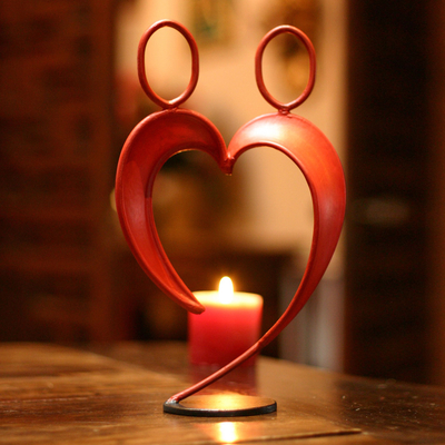 Steel statuette, 'Alliance' - Romantic Red Relationship and Wedding Sculpture of Steel