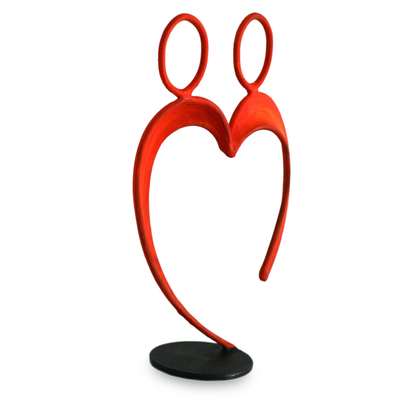 Steel statuette, 'Alliance' - Romantic Red Relationship and Wedding Sculpture of Steel