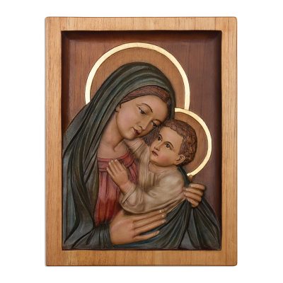 Cedar relief panel, 'Mary with Jesus in Her Arms' - Cedar relief panel