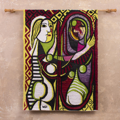 Wool tapestry, 'Woman in the Mirror' - Handcrafted Modern Cubist Tapestry from Peru
