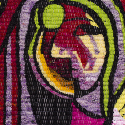 Tapiz de lana, 'Mujer en el espejo' - Tapiz cubista moderno hecho a mano en Perú