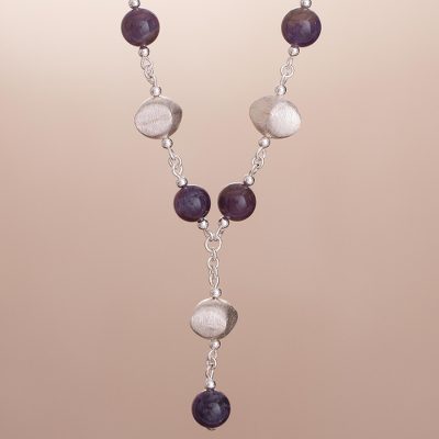Amethyst Y-necklace, 'Shimmering Dew' - Peruvian Amethyst and Silver Y Necklace