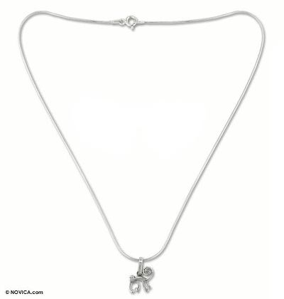 Silver choker, 'Playful Nazca Monkey' - Fine Silver Pendant Necklace