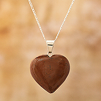 Mahogany obsidian heart necklace, 'Petal Heart'