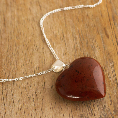 Mahogany obsidian heart necklace, 'Petal Heart' - Modern Andean Mahogany Obsidian Romantic Heart Necklace