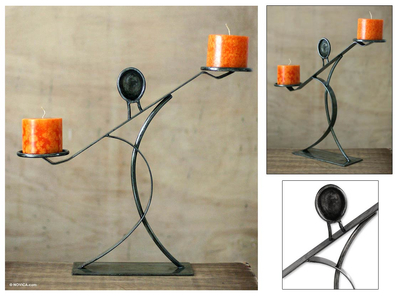 Steel candleholder, 'Sublime Woman' - Modern Abstract Steel Candle Holder