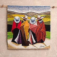 Wool tapestry, 'Peruvian Horse Riders' - Andean Wool Tapestry 3 X 3 Ft Hand Loomed in Peru