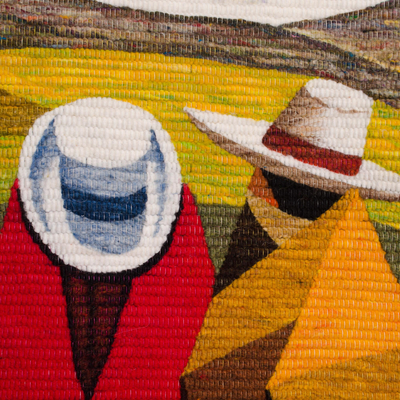 Wool tapestry, 'Peruvian Horse Riders' - Andean Wool Tapestry 3 X 3 Ft Hand Loomed in Peru
