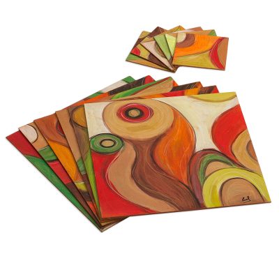 Placemats and coasters, 'Dancing Leaves' (set for 6) - Hand Made Placemats and Coasters (Set for 6)