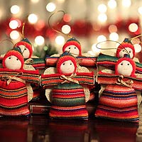 Cotton ornaments, 'Andean Dancing Angels' (set of 6) - Cotton ornaments (Set of 6)