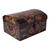 Leather decorative box, 'Autumn Leaves' - Artisan Crafted Tooled Leather Chest with Wrought Iron thumbail
