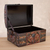 Leather decorative box, 'Autumn Leaves' - Artisan Crafted Tooled Leather Chest with Wrought Iron (image 2b) thumbail