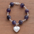 Amethyst bracelet, 'Sincere Heart' - Amethyst and Silver Charm Bracelet
