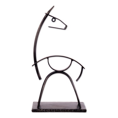 Steel statuette, 'Andean Llama' - Peruvian Metallic Sculpture