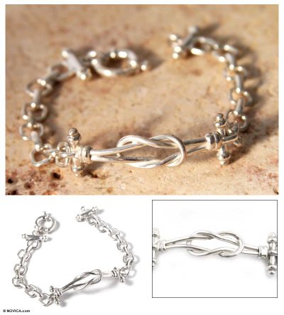 Sterling silver link bracelet, 'Lives Entwined' - Handmade Fine 950 Silver Link Bracelet