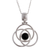 Onyx pendant necklace, 'Floral Orbit' - Modern Sterling Silver Pendant Onyx Necklace thumbail