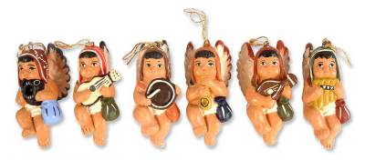 Ceramic ornaments, 'Angelic Andean Choir' (set of 6) - Ceramic ornaments (Set of 6)