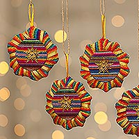 Cotton ornaments, 'Suns and Stars' (set of 6) - Cotton ornaments (Set of 6)