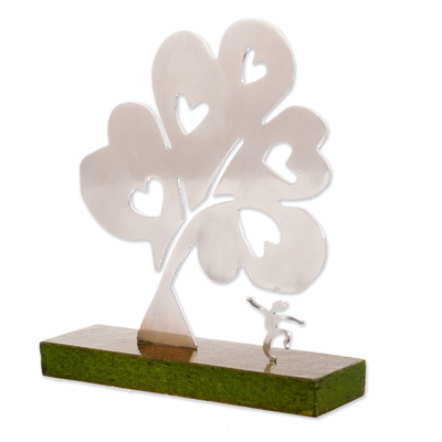 Aluminum sculpture, 'Tree of Hearts I' - Metal Art Peace Aluminum Sculpture
