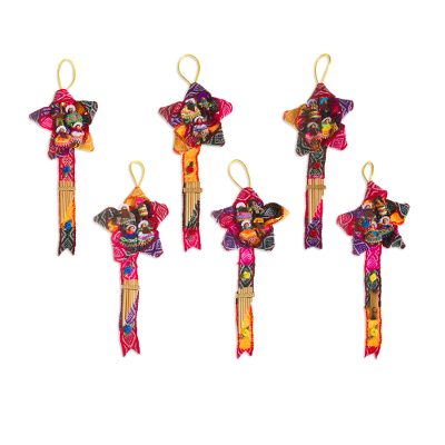 Wool ornaments, 'Rainbow Christmas Carol' (large, set of 6) - Wool ornaments (Large, Set of 6)