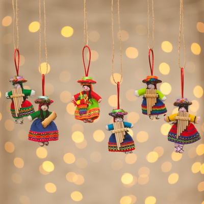 Cotton ornaments, 'Girl Choir' (set of 6) - Cotton ornaments (Set of 6)