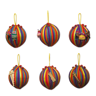Cotton ornaments, 'Peace Wish' (set of 6) - Cotton ornaments (Set of 6)
